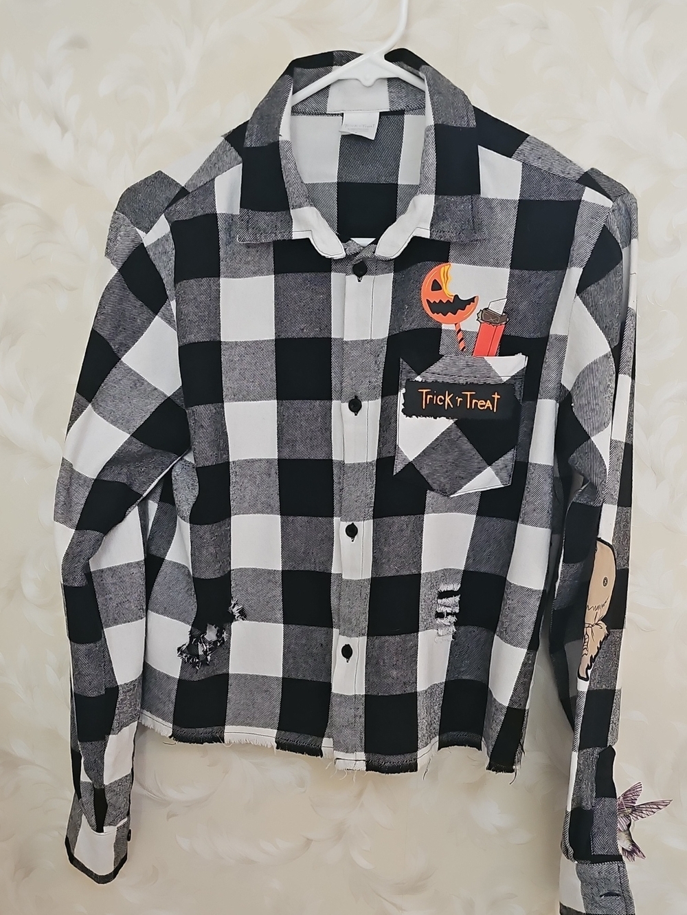 HALLOWEEN Black, White & Orange Buffalo Plaid  Halloween Button-Up Shacket